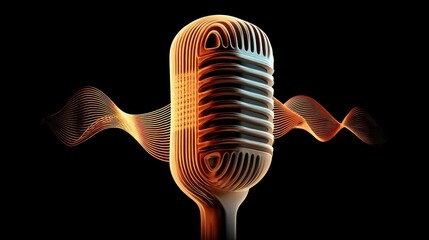 Vintage microphone with sound wave illustration on a black background