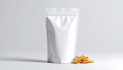 White Stand-Up Pouch Mockup with Banana Chips.