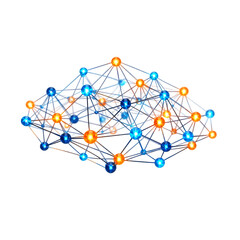 Abstract Network Connection of Glowing Nodes in Blue and Orange on Transparent Background