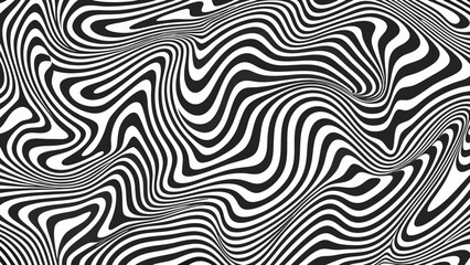 Optical illusion with swirling black and white lines creating a wavy pattern
