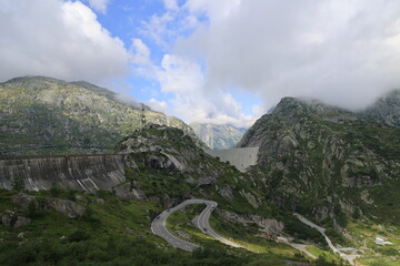 Landscape at the Seeuferegg dam in the Swiss Alps