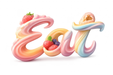 Eat Word Art with Strawberry and Transparent Background Design Image