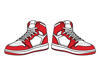 Red High-Top Basketball Sneakers Vector Illustration - Minimalist Flat Design