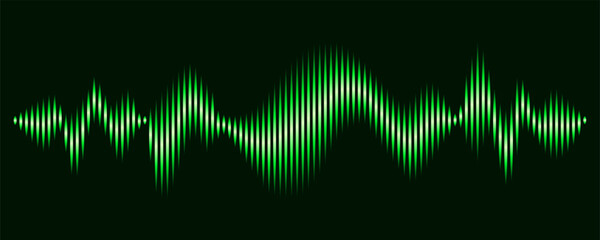 Vibrant green digital equalizer or sound wave visualization with a glowing effect, representing music, frequency, voice recognition, or audio technology on a dark background.