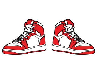 Red High-Top Basketball Sneakers Vector Illustration - Minimalist Flat Design