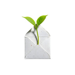 Sprouting plant emerging from envelope
