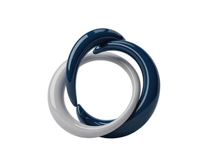 Intertwined blue and white rings isolated on transparent background