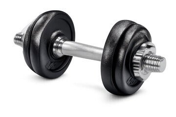Fototapeta premium Dumbbell with black plates on transparent background for weight lifting