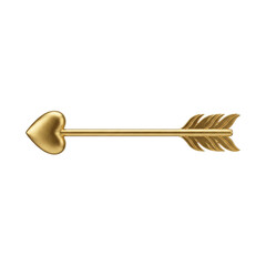 Golden heart arrow icon isolated on transparent