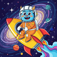 Little Astronaut Monster Explores Distant Galaxy