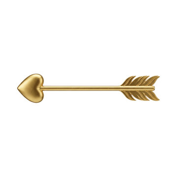Golden heart arrow icon isolated on transparent