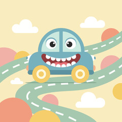 Happy Little Car Enjoying The Journey