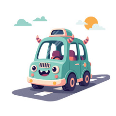 Adorable Anthropomorphic Vehicle Enjoying Sunny Drive