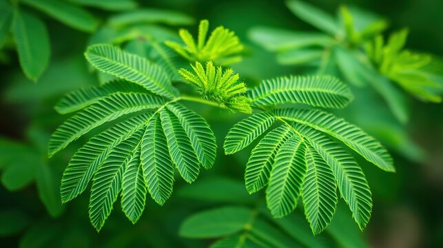 pudica. Mimosa pudica plant leaves folding inward upon being touched. gardening catalogs, home-decor guides, designed for home decor and floral branding and gardening and botanical catalogs.