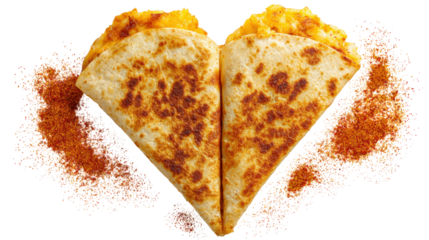 Heart shaped quesadillas for valentine's day celebration on a transparent layer