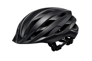 Sleek black helmet on transparent background for sports and safety.