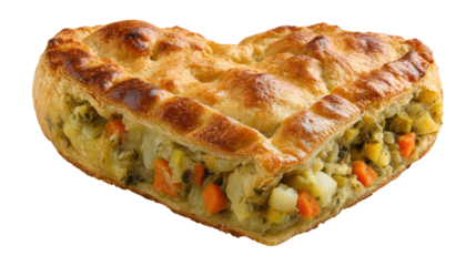 Heart shaped vegetable pie food on transparent background studio shot