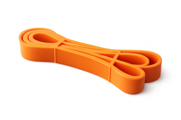 Orange resistance band loop for exercise on transparent background image.