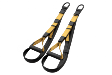 Suspension training straps on transparent background cutout image.