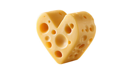 Maasdam heart shaped cheese with holes dairy product isolated on transparent