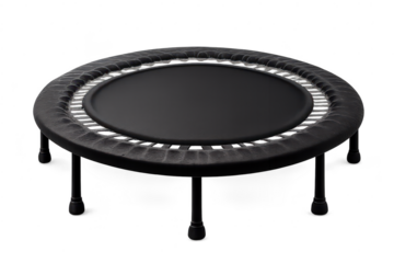 Black rebounder trampoline, excercise on transparent background studio shot