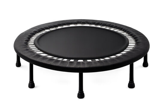 Black rebounder trampoline, excercise on transparent background studio shot