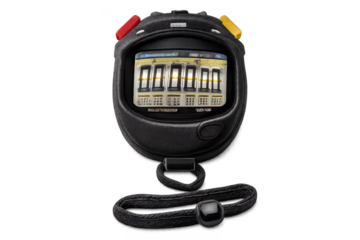 Analog stopwatch closeup on transparent background for design needs.