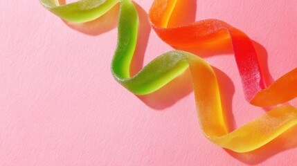 Colorful Candy Ribbons on Pink Background