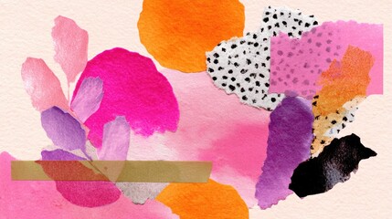 Colorful Paper Collage Design With Various Shapes