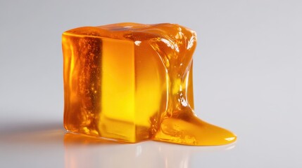 Honey Cube Melting on a Flat Surface in Bright Light