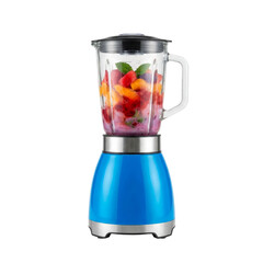 Vibrant Blue Blender with Fresh Fruits and Mint on Transparent Background