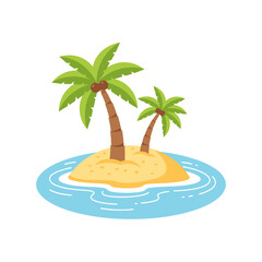 Obraz premium Cartoon Tropical Island with Palm Trees in Blue Water