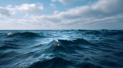 Fototapeta premium Deep blue ocean with turbulent waves under a dynamic cloudy sky evoking a sense of vastness and natural power