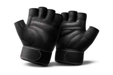 Black leather gym gloves on transparent background fitness accessory