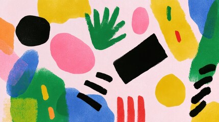 Colorful Abstract Design With Shapes on Pink Background