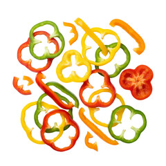 Vibrantly Colorful Sliced Bell Peppers of Various Colors Including Red Green Yellow and Orange