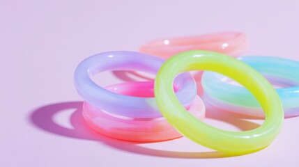 Colorful Silicone Rings Stacked on a Pink Background
