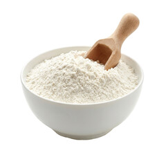 White Flour in a Bowl with Wooden Scoop on a Transparent Background