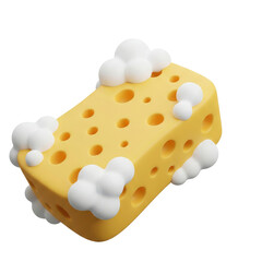 Yellow Sponge with White Bubbles on Transparent Background