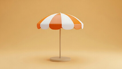 Vibrant orange and white beach umbrella on stand