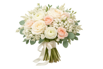 Beautiful flower bouquet with transparent background, roses, ranunculus.