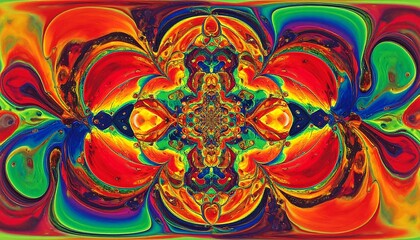 Vibrant Kaleidoscope of Abstract Shapes and Colors in Psychedelic Design.