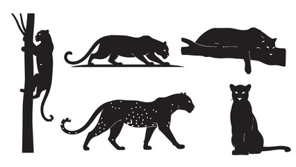 Collection of striking black panther and leopard silhouettes in various dynamic poses