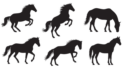 Dynamic collection of horse silhouettes illustrating various movements and graceful poses