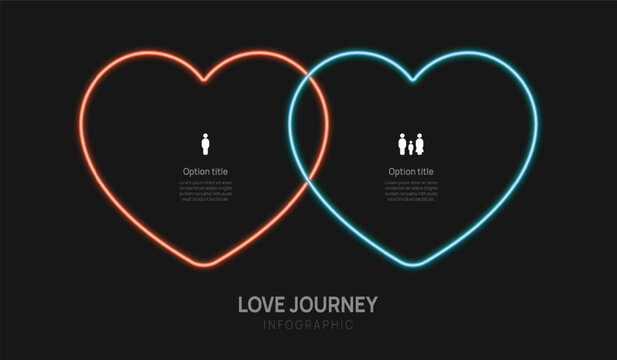 Relationship status cycle neon light heart infographic. Journey of love presentation with icon elements vector illustration. - Powered by Adobe