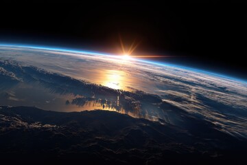 Stunning sunrise displays brilliant colors over Earth, captured from the perspective of the International Space Station at dawn, highlighting the beauty of our planet