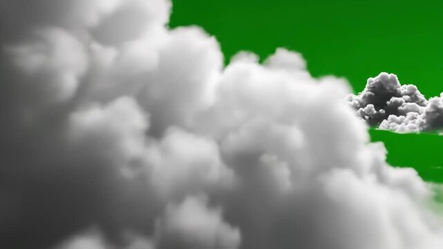 Cumulus clouds drifting on green screen background for chroma key video.