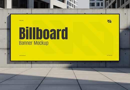 Large Horizontal Billboard Mockup on Concrete Wall
