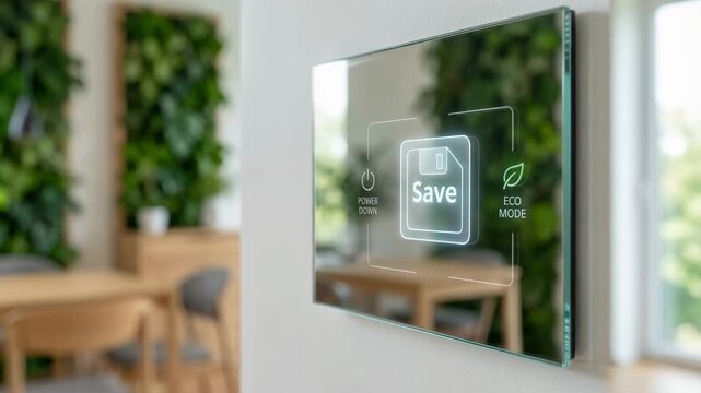 Save button on smart home control panel for eco mode power down energy saving control panel