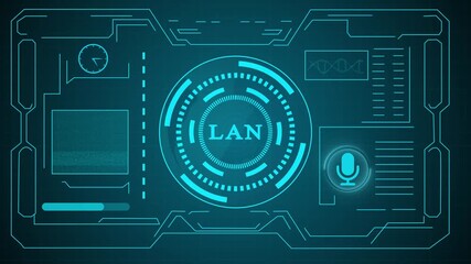 Futuristic HUD user interface with circular data elements and digital icons on dark background for sci-fi design. Technology icons, data visualization charts and dashboard elements heads-up display . - Powered by Adobe